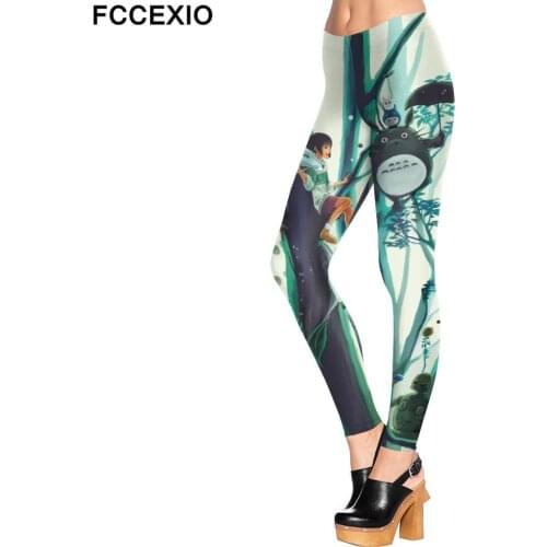 FCCEXIO 2021 Women New Leggins Spring Fitness Leggins My 3D Neighbor Totoro Printed Leggings High Waist Woman Pants