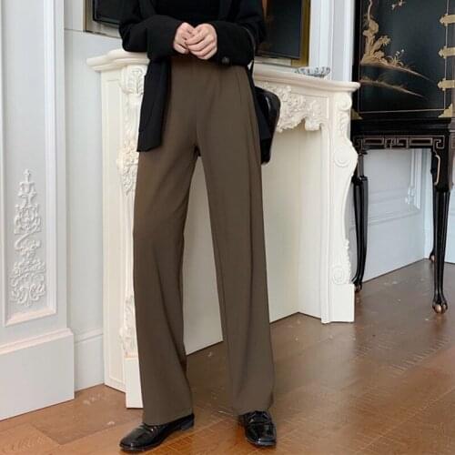 Autumn Chiffon Pants Womens 2021 New Korean Style Loose Drooping Suit Pants High Waist Straight Mopping Trousers