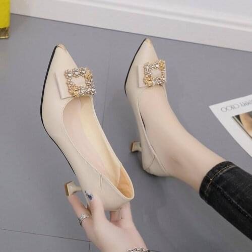 Luxury Rhinestone Pumps For Women 2021 Crystals Buckle Metal Pointed Toe 5cm 7cm High Heel Slip-On Party Wedding Elegent Shoes
