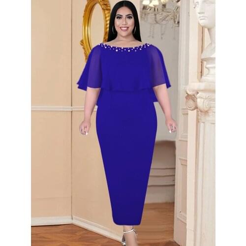 Pink Dresses for Women Elegant Cape Sleeve High Waist Beads Long Dress Classy Birthday Evening Cocktail Party Large Size 4XL 5XL