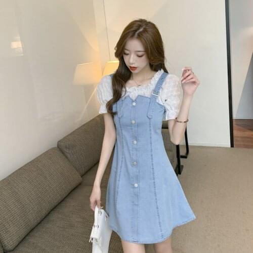 Fashion Women Denim Dress 2021 Summer Shirt at Tops Short Sleeve Lady High Street Straight Knee Length Casual Dress For Lady