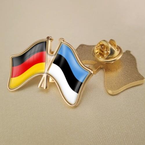 Germany and Estonia Crossed Double Friendship Flags Lapel Pins Brooch Badges