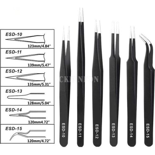 100Sets/Lot Electronics Tweezers Anti-static ESD Tweezers Set Straight Curved Electronic Craft Repairing Maintenance Tools