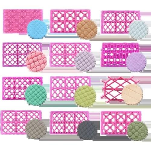 11 Plastic Printing Biscuits Cake Cookie Cutter Fondant Lace Cake Decoration Petal Quilt Embosser Mold Cake Tools Pastry Baking
