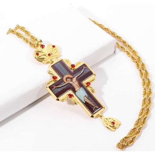 120CM long chain religious chest necklace with box Cross Crucifix Religious Icon necklace Orthodox Tradition Priests Pendant