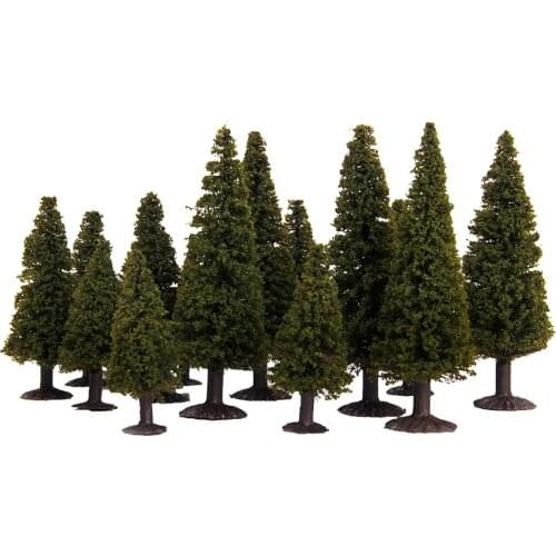 15pcs Mixed Sizes Green Model Cedar Trees Forest Park Scenery Landscape DIY