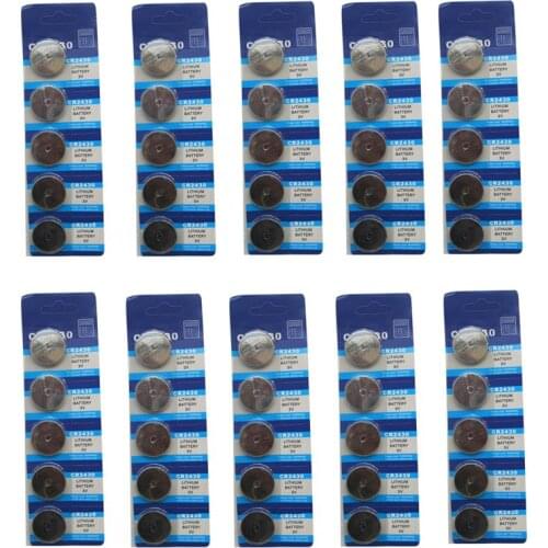 50PCS /10 Cards 3V CR2430 DL2430 BR2430 KL2430 CR 2430 Lithium Button Coin Cell Battery For Watch Toys Remote Car Keys
