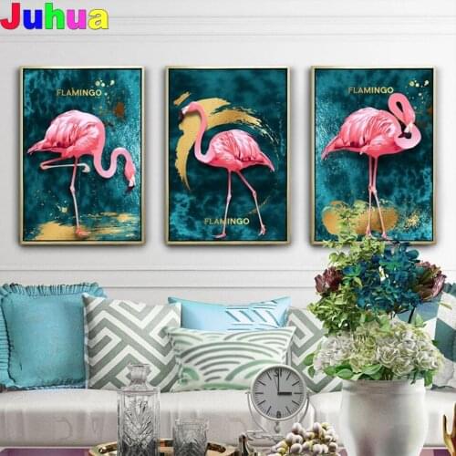 Nordic Flamingo Golden 5d diy diamond painting full square round mosaic animal diamond embroidery diamond stitch home decor
