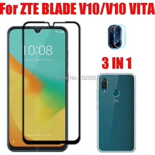 3-in-1 Case + Camera Tempered Glass On For ZTE BLADE V10 VITA ScreenProtector Glass For ZTE BLADE V10 3D Glass