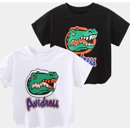 Kids Print Short Sleeve T Shirts 2021 Summer New Baby Boys Casual Loose Cotton T-shirts Letter Dinosaur Print Fashion Boys Tees