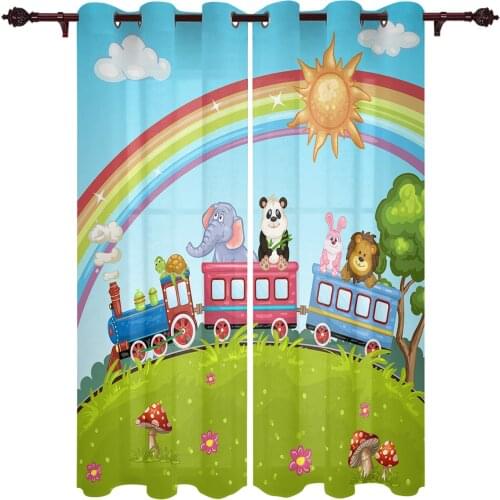 Children Curtains for Living Room Bedroom Funny Animal Curtains for Kids Boys Girl Train Zoo Cartoon Joy Window Treatment Drape