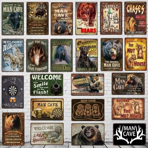 Men Cave, Bears Metal Sign Metal Plates For Wall Home Craft Cafe Music Bar Garage Decoration Vintage Poster DU-7138A