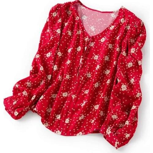 ElfStyle Viscose Women V Neck Floral Printing Top With Adjustable Drawstring - 2020 Women Blouse Top