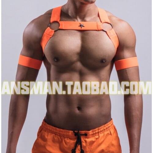 Nightclub male GOGO DS fluorescent SM elastic band muscle sexy white party HP dancing show Gcircuit WP