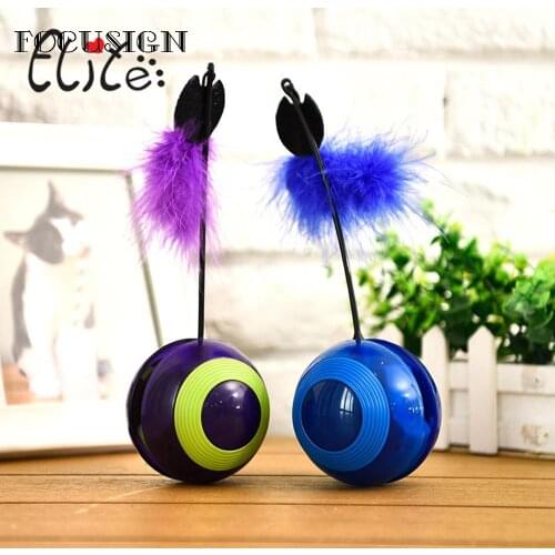 FOCUSIGN 1PC LED Pet Toy Interactive Ball Roller Tumbler Flashing Feather Squeaky Vocal Toy Ball Dog Cat Play Pets Products