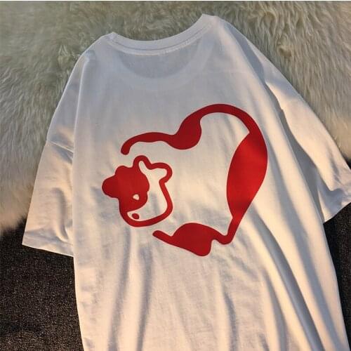 Printing T-shirt Summer Short-Sleeved Round O-Neck Mens Fashion Loose Cotton All-match Style INS Lovers Student BF