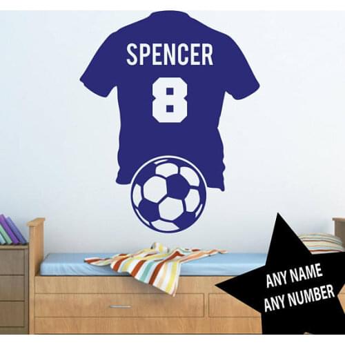 Football Shirt Personalised Name Number- Vinyl Wall Sticker Home Decoration For Kids Boys Room Removable Art Murals Gift YY701