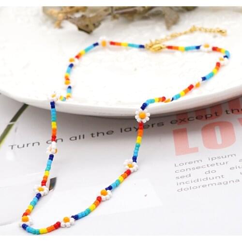 Go2Boho Necklace Women Rainbow Choker Boho Jewelry Collares Flower Fashion Colorful Beads Necklaces Mujer Stainless Steel Clasp
