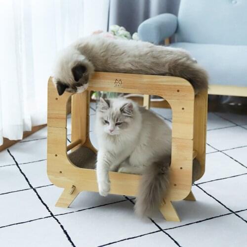 Cat Corrugated Paper Sofa Bed Cats Claws Care Toys Wooden Cat House With Scratcher Board Kitten Sleeping Nest Grinding Nail Mat