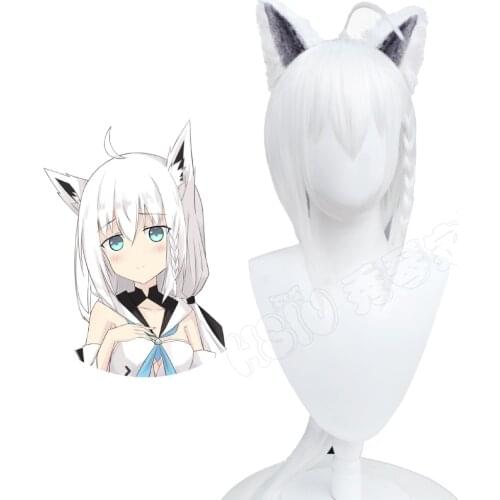 「HSIU Brand」Youtube Vtuber Shirakami Fubuki Cosplay Wig white Long hair Fiber synthetic wig