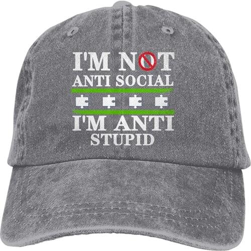 I'm Not Anti Social I'm Anti Stupid Sports Denim Cap Adjustable Unisex Plain Baseball Cowboy Snapback Hat