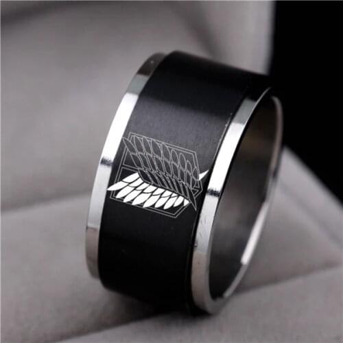 Attack on Titan Black sliver Stainless Steel Ring Wings Of Liberty Flag Finger Rings For Men Women Jewelry Anime Fans