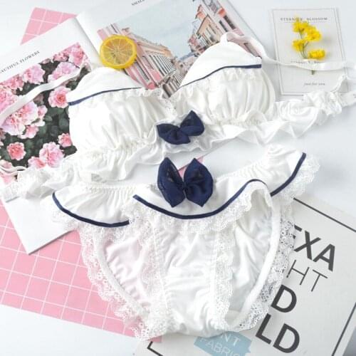 New Girl Ladies Goddess Bra Set Japanese Sweet Lace Shoulder Strap Loli Wind Bra Bow Strawberry Bralette Sexy Lingerie Underwear