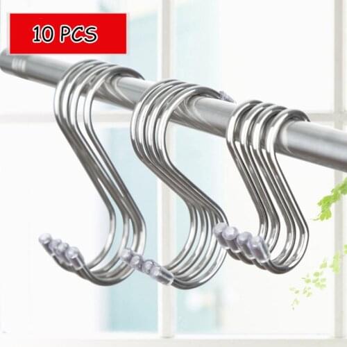 10pcs Stainless Steel S-Shape Hook Bathroom Kitchen Bedroom Hanger Load-Bearing Multi-function Railing Home Office Storage Tools