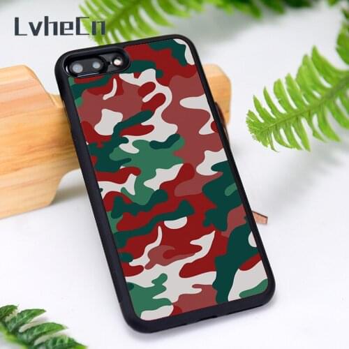LvheCn Silicone Rubber Phone Case Cover for iPhone 6 6S 7 8 Plus X XS XR 11 12 Mini Pro Max Camouflage