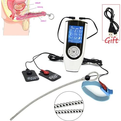 Strongest Dual-Output Electric Shock Host,Male BDSM Electro Stimulation Penis Plug Cock Ring Body Massage Pad SM Medical Sex Toy