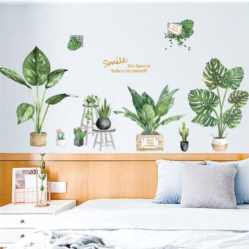 Home Wall Sticker Green Potted Plant Living Room Fresh And Cool Decoration Mural Art Decals Bedroom Stickers Home Decoration