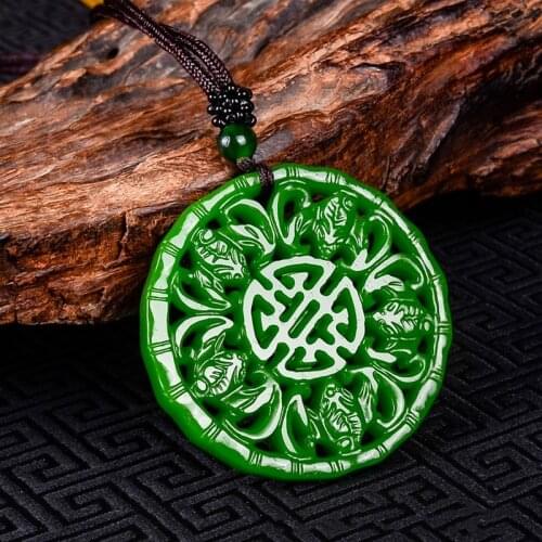Natural Green Hand Carved Bat Jade Pendant Fashion Boutique Jewelry Mens and Womens Wufu Necklace Gift Accessories
