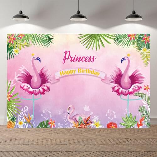 Nitree Happy Birthday Party Baby Shower Pink Flamingo Summer Vacation Studio Photo Bacdrop Photography Backgrounds Wall Paper