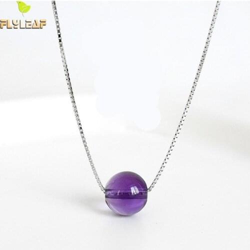 Flyleaf Amethyst Natural Stone Necklaces & Pendants Real 925 Sterling Silver Beads Necklace For Women Fashion Fine Jewelry Party