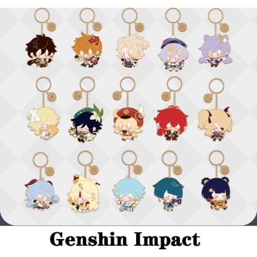 Genshin Genuine Pendant Accessories Game Impact Cosplay DIY Metal Decoration Anime Project Q Style Keychain Halloween Xmas Gift