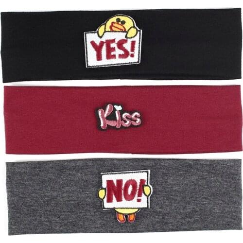 Toddler Headband With Kiss Letter Child Kids Soft Cotton Elastic Flat Handmade Baby Headdress Diy Yes Or No Turban Hair Band