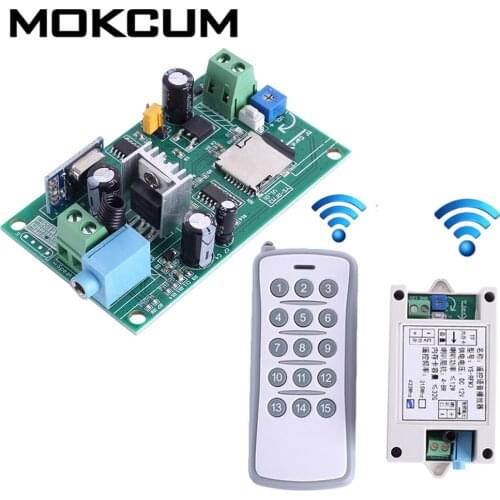DC 12V Wireless Remote Control MP3 Voice Player Module 4ohm 8ohm 12W 60 Music Controller 32G Memory card support capacity