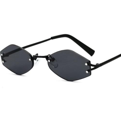Fashion Unique Women Rimless Sunglasses Retro Men Black Metal Frame Unisex Vintage UV400 Sun Glasses Oculos De Sol
