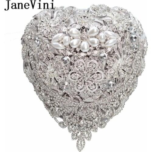 JaneVini 2020 Heart-shaped Pearl Beaded Bridal Bouquets Shining Crystal Rhinestone Bride Teardrop Fake Flowers Wedding Bouquet