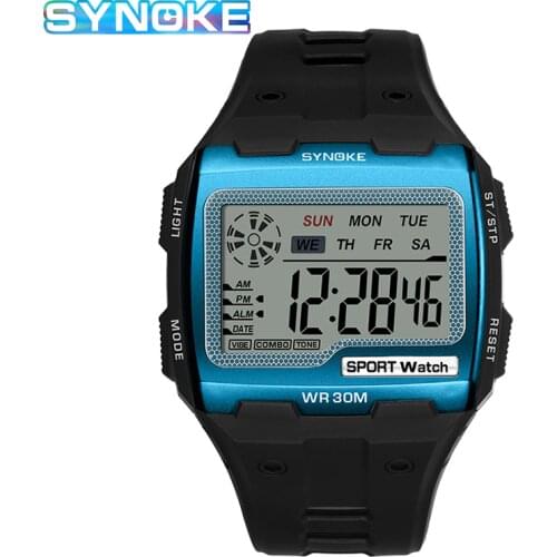 SYNOKE Large Screen Display Electronic Watch For Men 30M Waterproof Alarm Clock Chronograph Night Light 12/24 Hours Watches