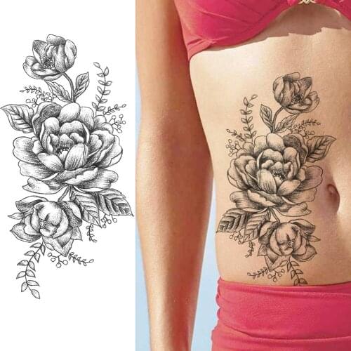 DIY Beauty Flower Temporary Tattoos Sticker Waterproof Fake Black Rose Tatoo Womens Fashion Body Art Arm Wasit Waterproof Tatoo