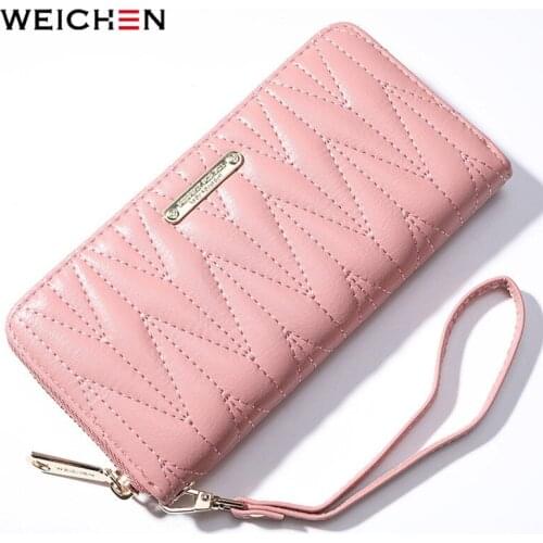WEICHEN Bulky Wristband Long Wallet Women Phone Pocket Thread Embroidery Female Clutch Wallets Ladies Purse Brand Designer NEW