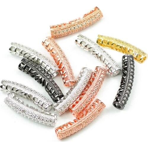 YHBZRET White Pave Zircon Long bend tube Copper 27mm Cylinder Metal Spacer Loose beads for Jewelry making bracelet DIY findings