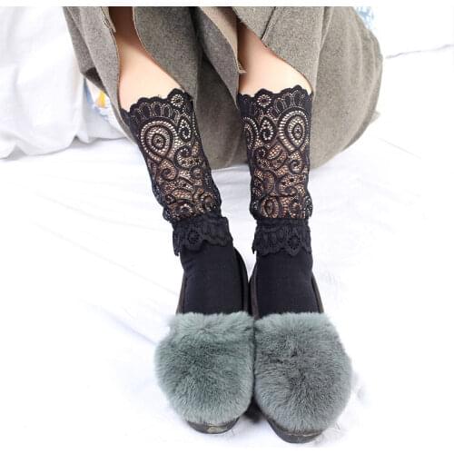 Women Breathable Lace Flower Lolita Long Sock Black White Hollow Out Mesh Socks Transparent Princess Soxs Retro JK Cosplay New