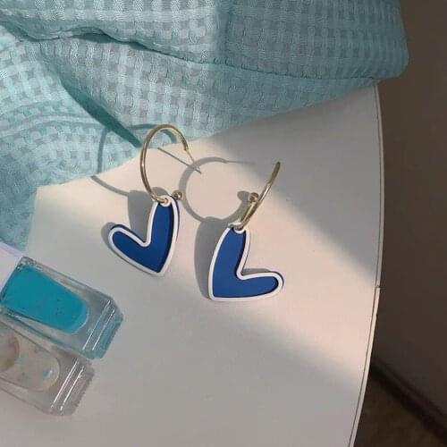 2021 Fashion Personality Heart-shaped Pendant Earrings ins Womens Contrast Color Big Love Heart Stud Earring Accossories Gift