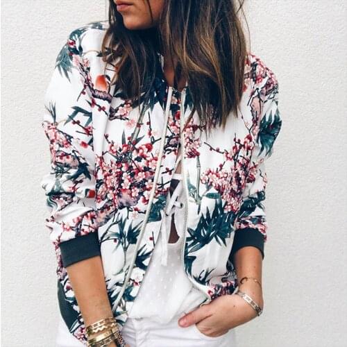 Floral Print Jacket Women Sweetwear Pattern Print Zipper Pocket Coat Female Casual Autumn Winter Harajuku Outwear