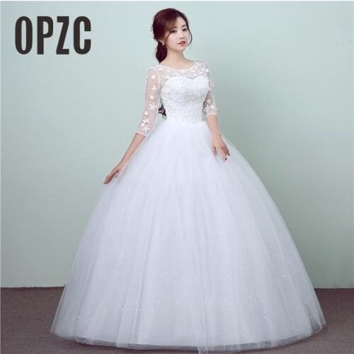 New Style Lace 3 Quarter Wedding Dress Korean Style Simple Chinese Sweet Wedding Gown Princess Bridal Dress Vestidos De Novia