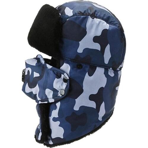 Winter Thermal Bomber Hats For Men Women Camouflage Hat With Breathing Mask Velvet Thicken Windproof Earmuffs Hat Couple Ski Cap