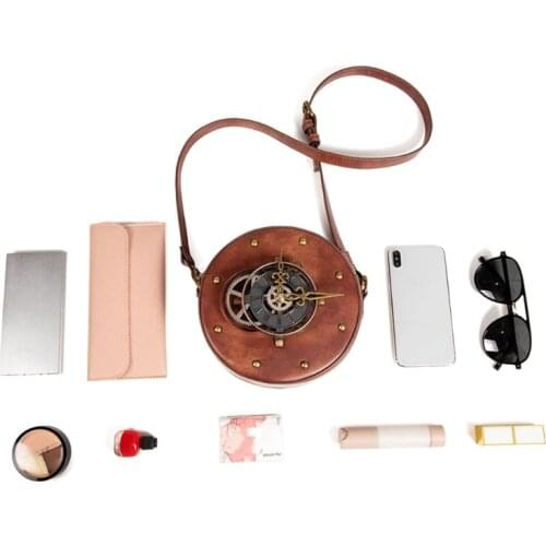 066F Fashion Steampunk Chain Bag Round Vintage Clock Money Clutch Women Shoulder Bags Daily Ladies Casual Crossbody Purse