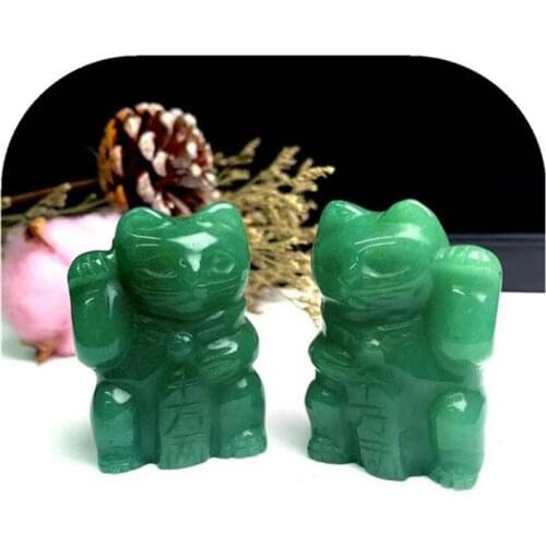 2 inch Healing Crystals Crafts Carved Natural Quartz Crystal Green Aventurine Lucky Cat for Home Decoration